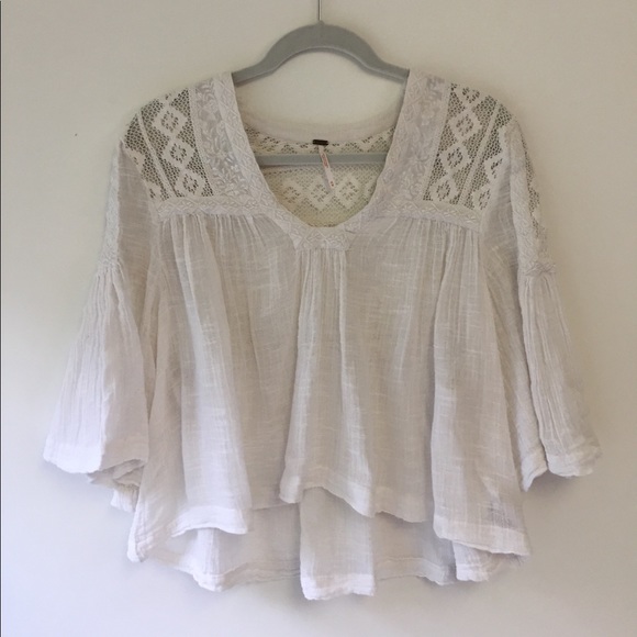 Free People Tops - Free People White Linen Embroidered Blouse